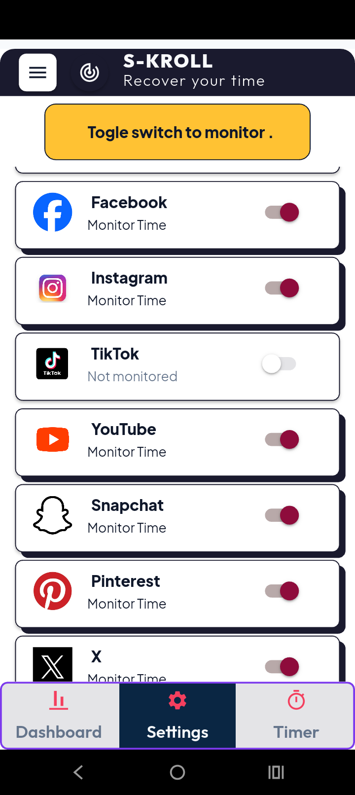 Skroll settings